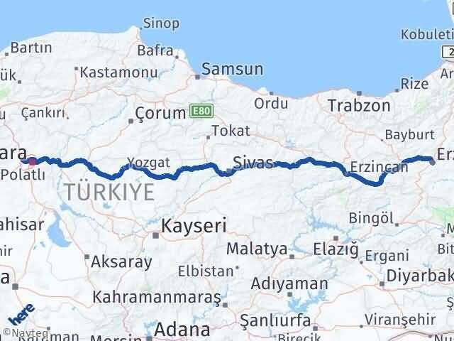 Erzurum Etimesgut Ankara Arası Kaç Km - Yol Haritası