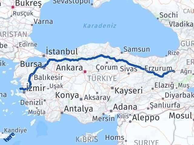 Erzurum Foça İzmir Arası Kaç Km - Yol Haritası