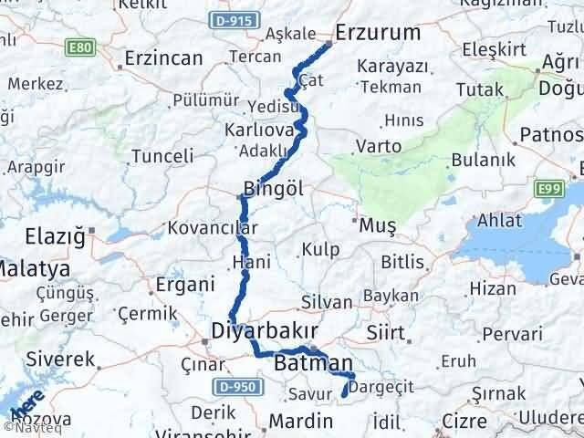Erzurum Gercüş Batman Arası Kaç Km - Yol Haritası