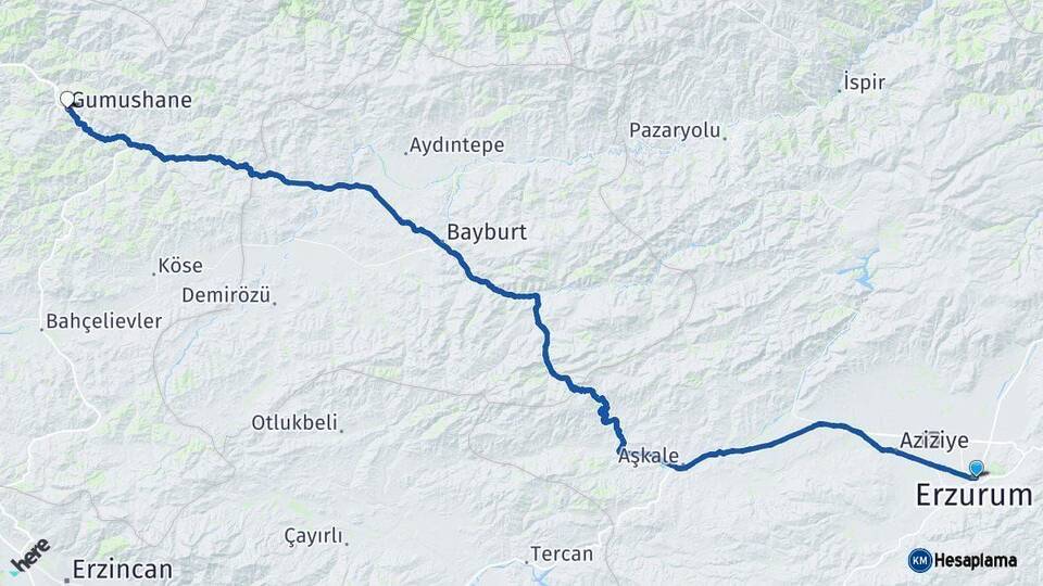 Erzurum Gümüşhane Arası Kaç Km - Yol Haritası