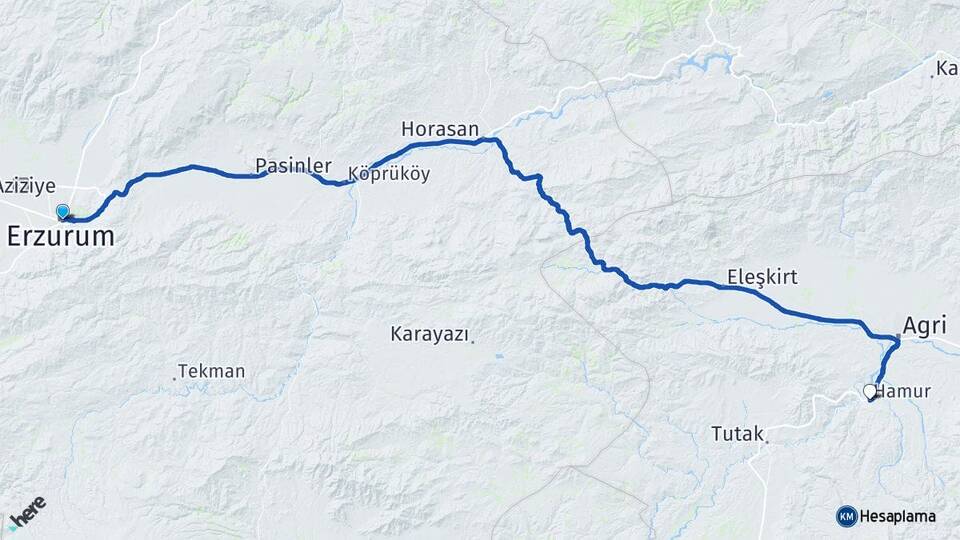Erzurum Hamur Ağrı Arası Kaç Km - Yol Haritası