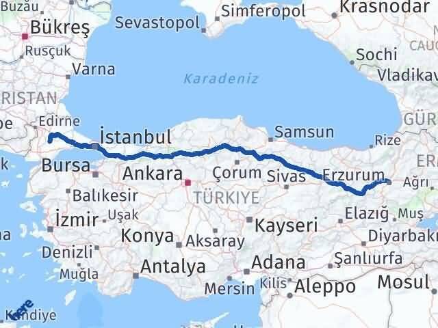 Erzurum Hayrabolu Tekirdağ Arası Kaç Km - Yol Haritası