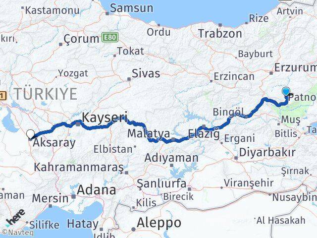 Erzurum Hınıs Aksaray Arası Kaç Km - Yol Haritası