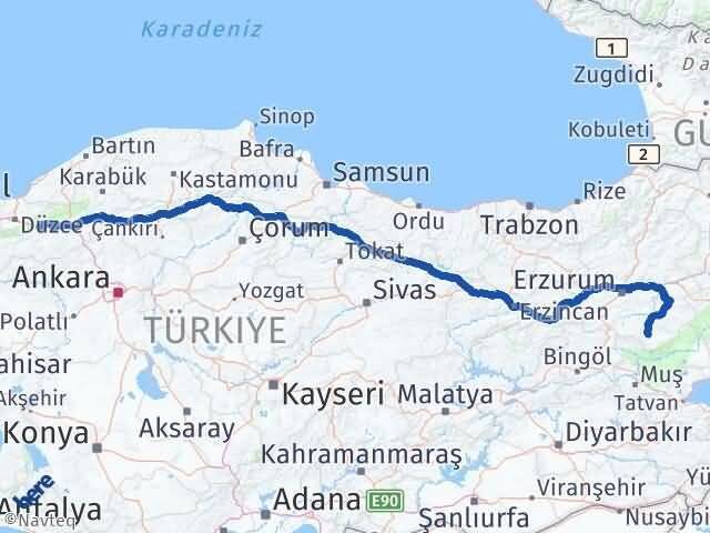 Erzurum Hınıs Bolu Arası Kaç Km - Yol Haritası