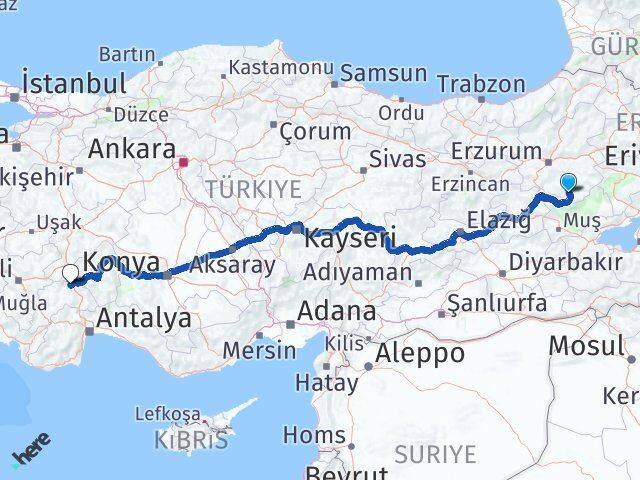 Erzurum Hınıs Burdur Arası Kaç Km - Yol Haritası