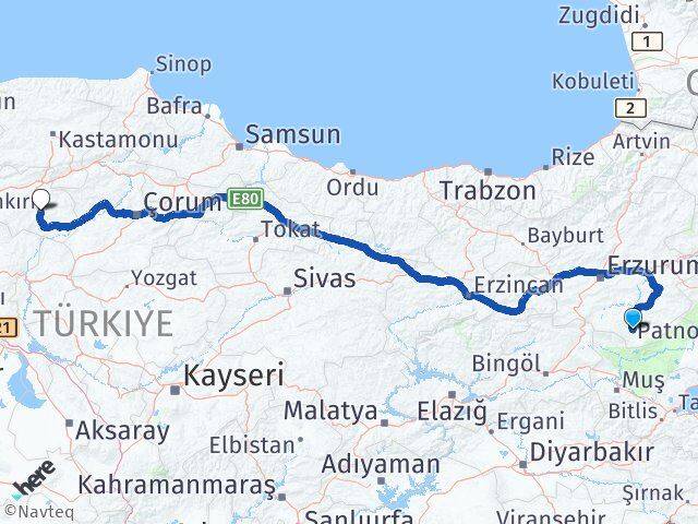 Erzurum Hınıs Çankırı Arası Kaç Km - Yol Haritası