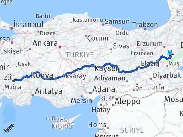 Erzurum Hınıs Denizli Arası Kaç Km - Yol Haritası