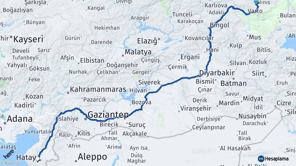 Erzurum Hınıs Hatay Arası Kaç Km - Yol Haritası