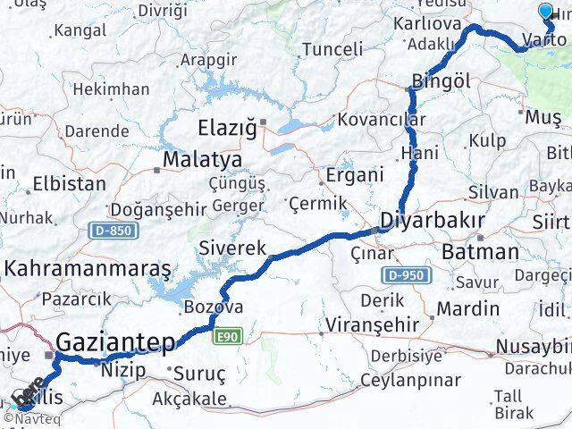 Erzurum Hınıs Kilis Arası Kaç Km - Yol Haritası