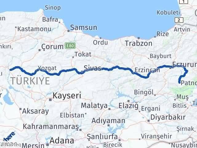 Erzurum Hınıs Kırıkkale Arası Kaç Km - Yol Haritası