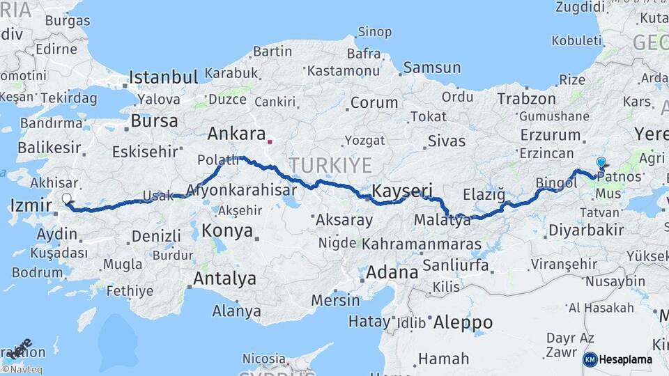 Erzurum Hınıs Manisa Arası Kaç Km - Yol Haritası