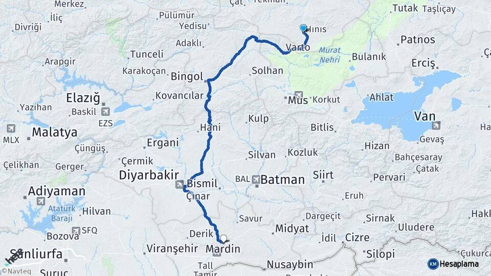 Erzurum Hınıs Mardin Arası Kaç Km - Yol Haritası