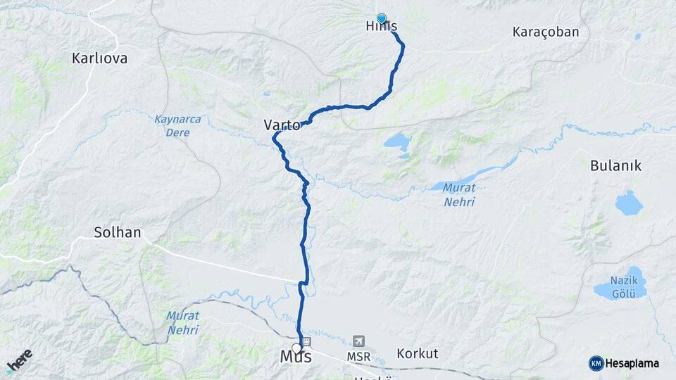 Erzurum Hınıs Muş Arası Kaç Km - Yol Haritası