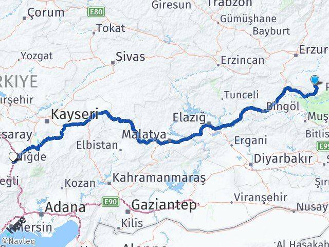 Erzurum Hınıs Niğde Arası Kaç Km - Yol Haritası