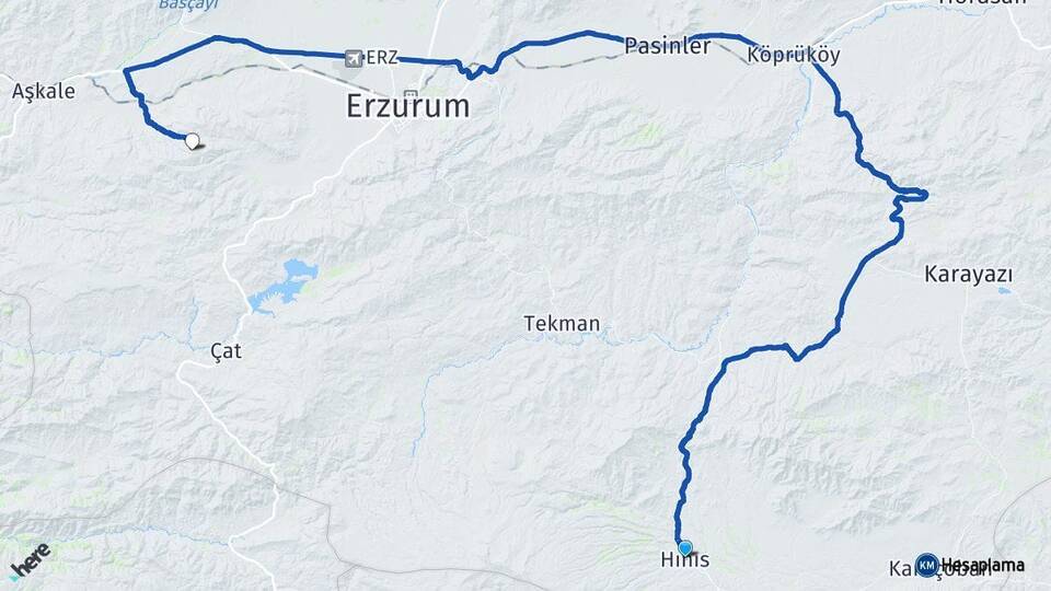 Erzurum Hınıs Palandöken Arası Kaç Km - Yol Haritası