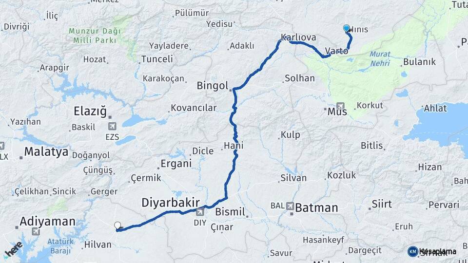 Erzurum Hınıs Siverek Şanlıurfa Arası Kaç Km - Yol Haritası