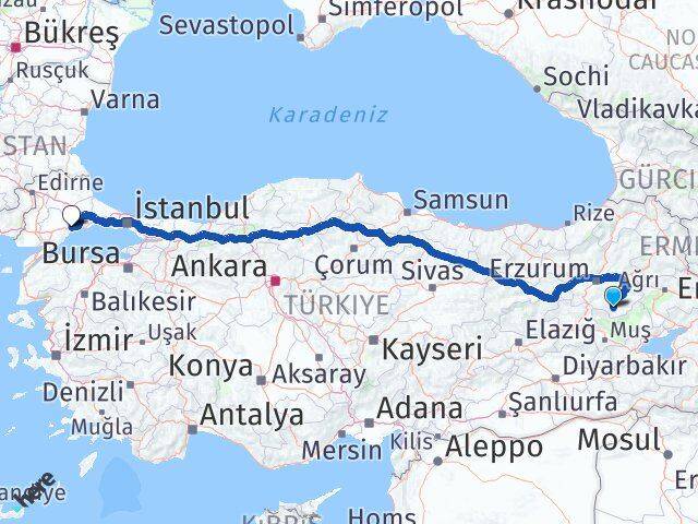 Erzurum Hınıs Tekirdağ Arası Kaç Km - Yol Haritası