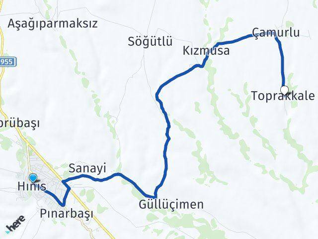 Erzurum Hınıs Toprakkale Hınıs Arası Kaç Km - Yol Haritası