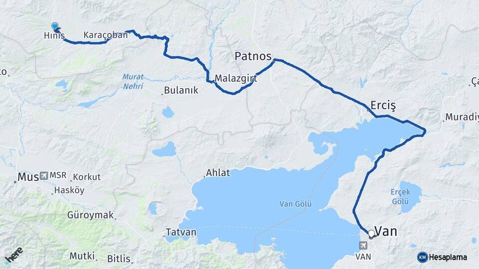 Erzurum Hınıs Van Arası Kaç Km - Yol Haritası