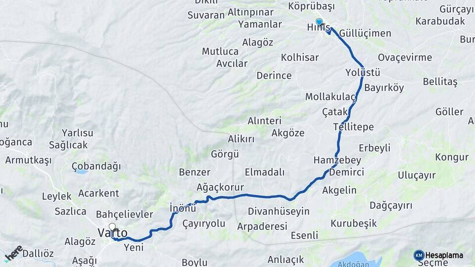 Erzurum Hınıs Varto Muş Arası Kaç Km - Yol Haritası