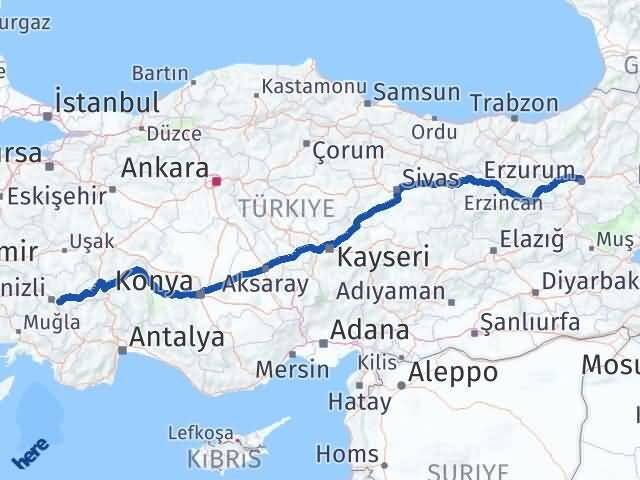Erzurum Honaz Denizli Arası Kaç Km - Yol Haritası