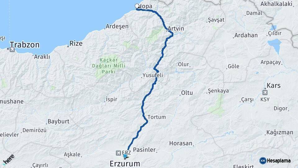 Erzurum Hopa Artvin Arası Kaç Km - Yol Haritası