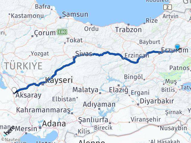 Erzurum Horasan Aksaray Arası Kaç Km - Yol Haritası
