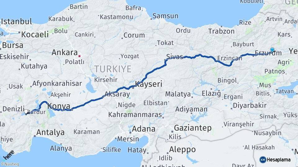 Erzurum Horasan Burdur Arası Kaç Km - Yol Haritası
