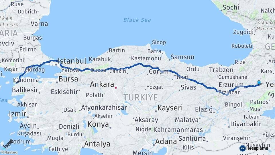 Erzurum Horasan Çanakkale Arası Kaç Km - Yol Haritası
