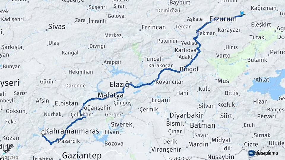 Erzurum Horasan Kahramanmaraş Arası Kaç Km - Yol Haritası