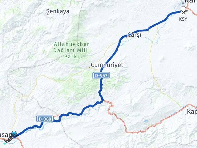 Erzurum Horasan Kars Harakani Havalimanı Arası Kaç Km - Yol Haritası