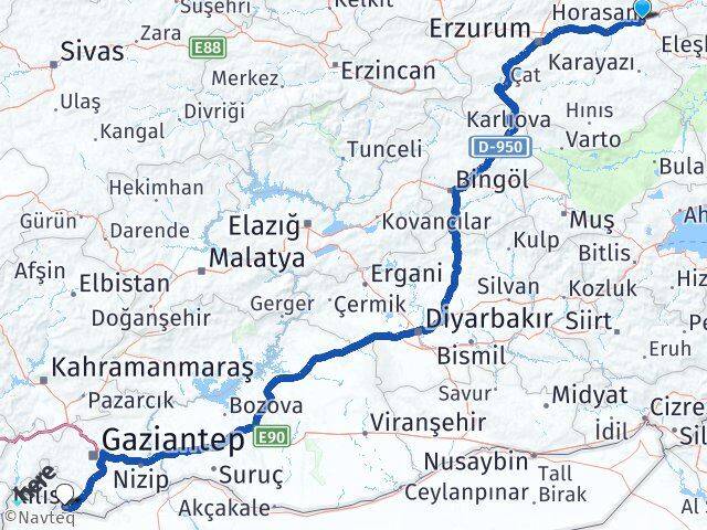 Erzurum Horasan Kilis Arası Kaç Km - Yol Haritası
