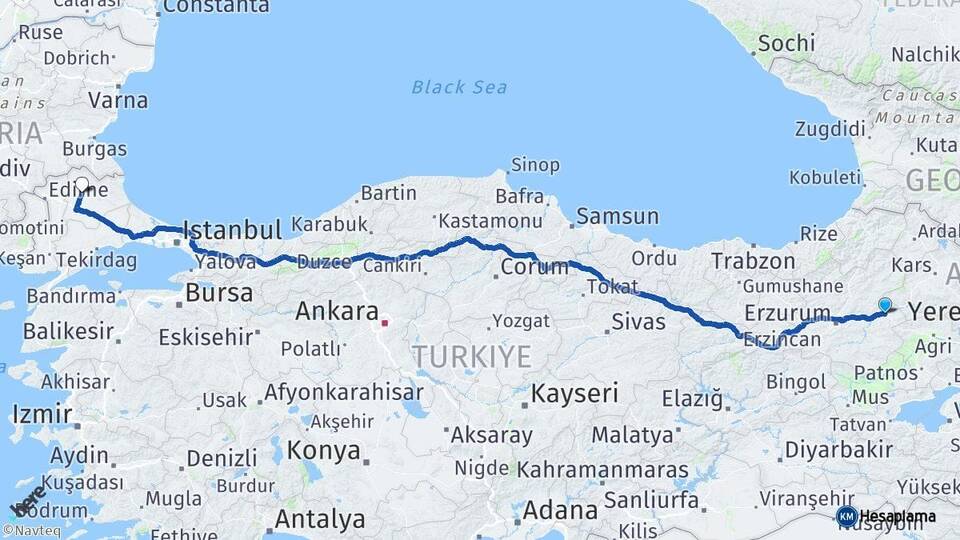Erzurum Horasan Kırklareli Arası Kaç Km - Yol Haritası