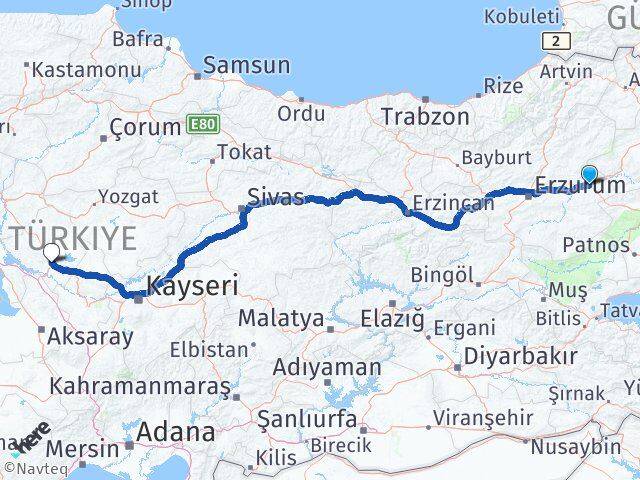 Erzurum Horasan Kırşehir Arası Kaç Km - Yol Haritası