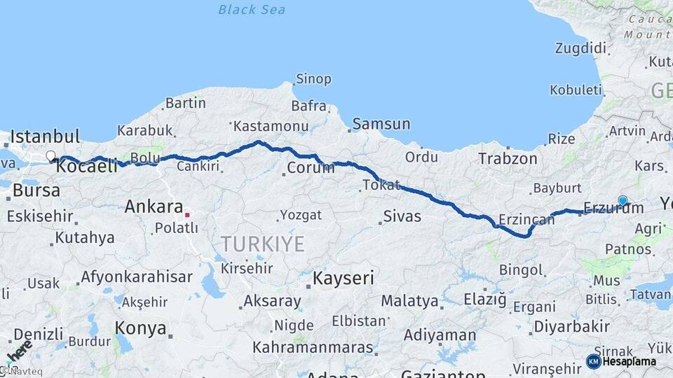 Erzurum Horasan Kocaeli Arası Kaç Km - Yol Haritası
