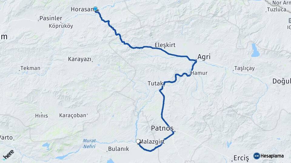 Erzurum Horasan Malazgirt Muş Arası Kaç Km - Yol Haritası