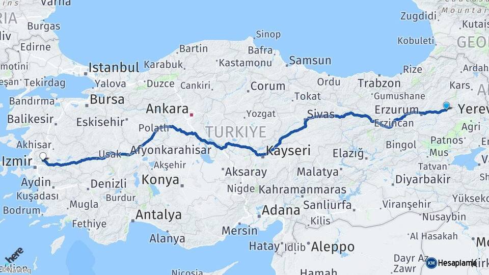 Erzurum Horasan Manisa Arası Kaç Km - Yol Haritası