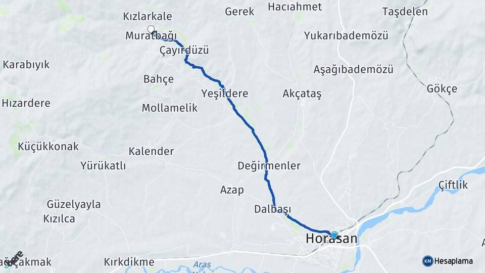 Erzurum Horasan Muratbağı Horasan Arası Kaç Km - Yol Haritası