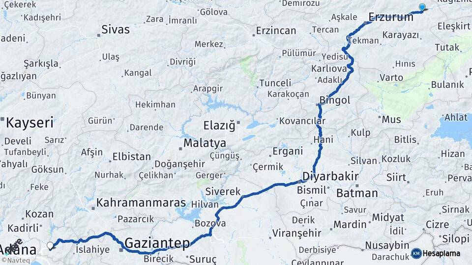 Erzurum Horasan Osmaniye Arası Kaç Km - Yol Haritası