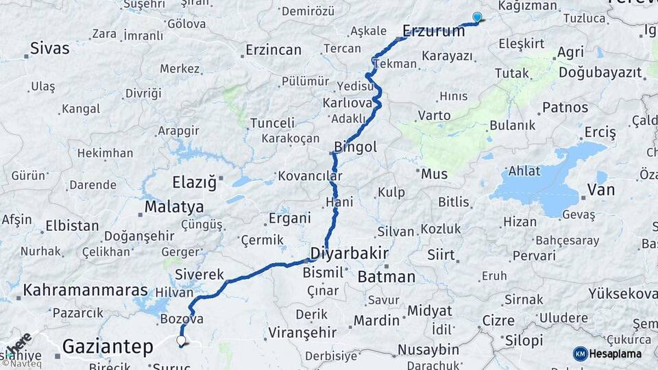 Erzurum Horasan Şanlıurfa Arası Kaç Km - Yol Haritası