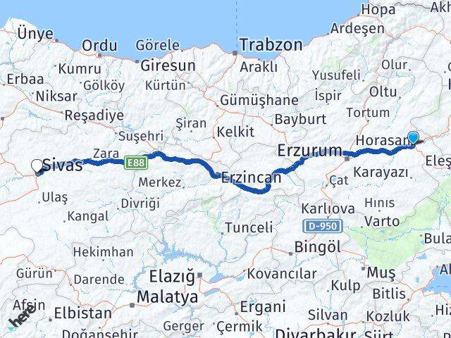 Erzurum Horasan Sivas Arası Kaç Km - Yol Haritası