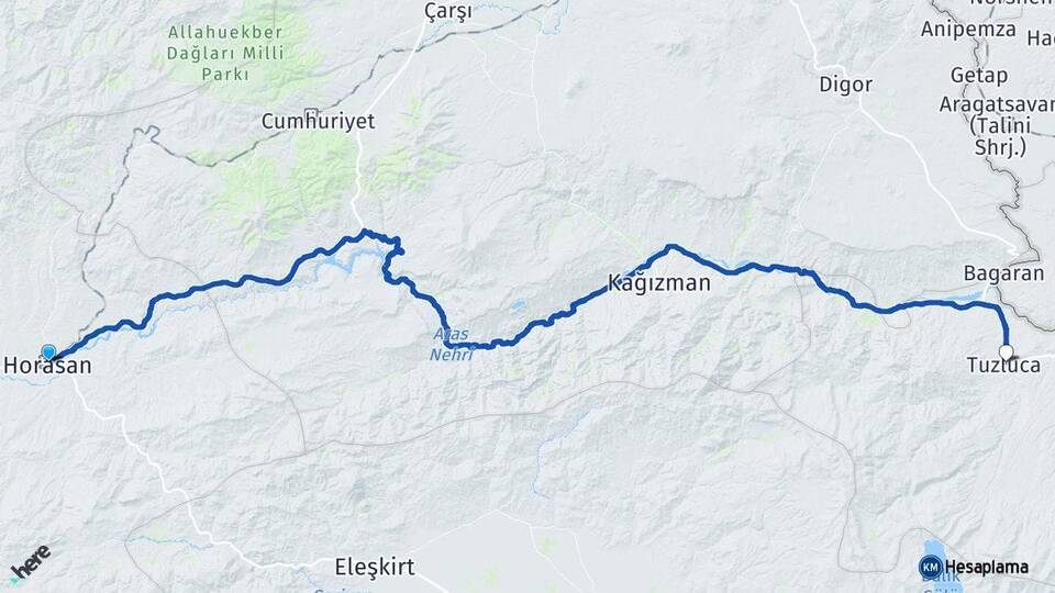 Erzurum Horasan Tuzluca Iğdır Arası Kaç Km - Yol Haritası