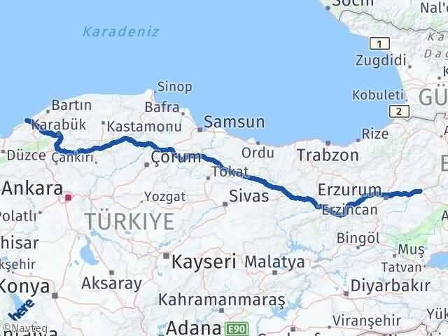 Erzurum Horasan Zonguldak Arası Kaç Km - Yol Haritası