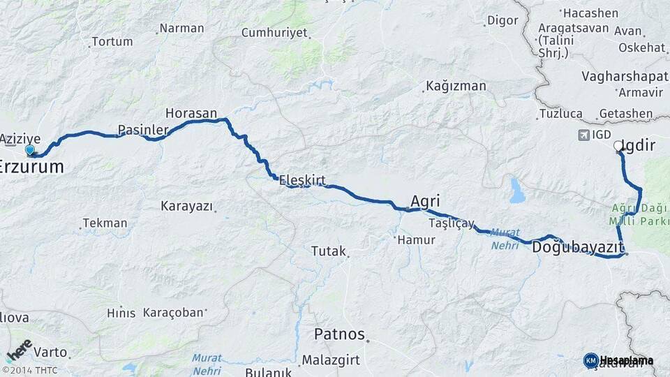 Erzurum Iğdır Arası Kaç Km - Yol Haritası