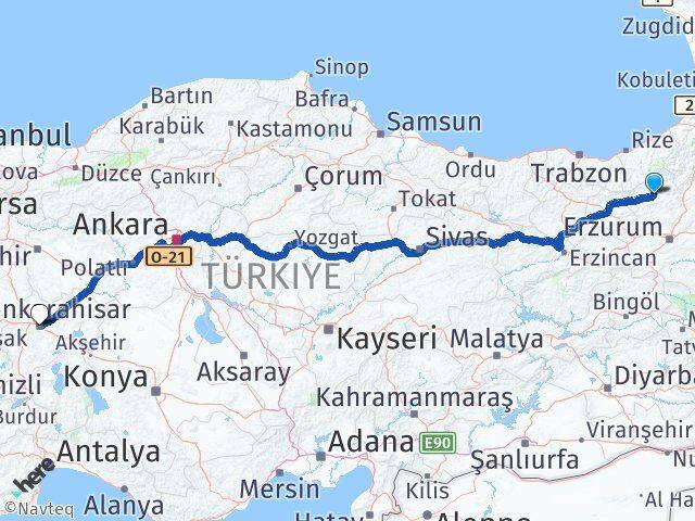 Erzurum İspir Afyonkarahisar Arası Kaç Km - Yol Haritası