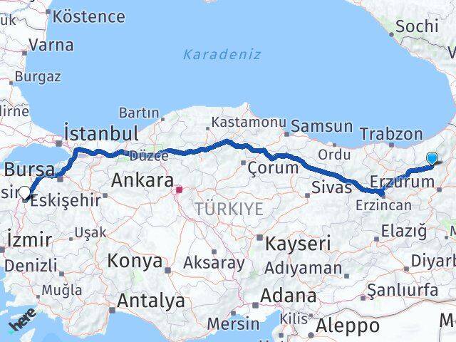 Erzurum İspir Balıkesir Arası Kaç Km - Yol Haritası