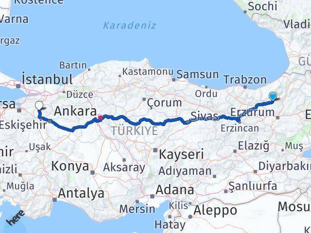 Erzurum İspir Bilecik Arası Kaç Km - Yol Haritası