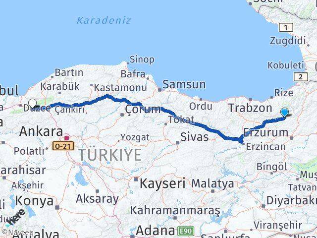 Erzurum İspir Bolu Arası Kaç Km - Yol Haritası