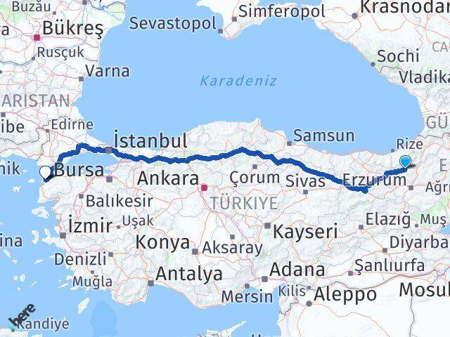 Erzurum İspir Çanakkale Arası Kaç Km - Yol Haritası