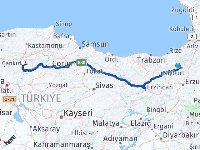 Erzurum İspir Çankırı Arası Kaç Km - Yol Haritası